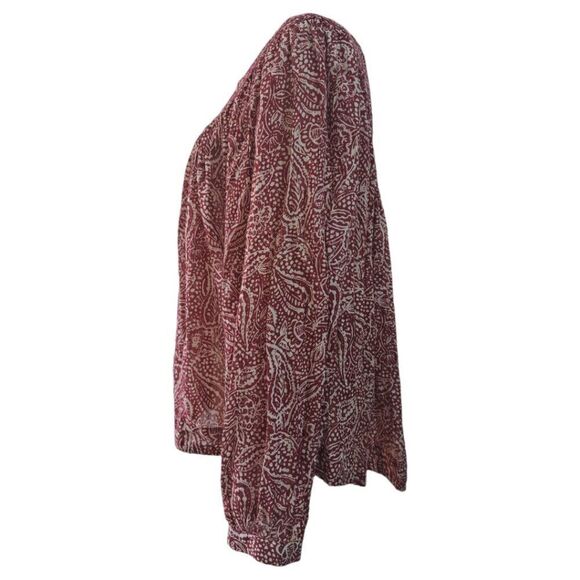 We Free People Cool Meadow Printed Rust Red Balloon Sleeve Boho Tunic Top Sz S - Picture 7 of 9